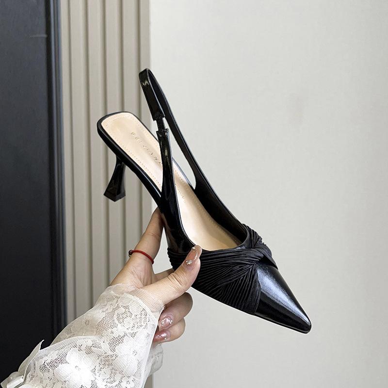 

Сатиновые туфли с игривым темпераментом, светские, с острым носком, на тонком высоком каблуке, одинарные, с задним ремешком, с закрытым носком, сандалии для улицы 34 чёрный