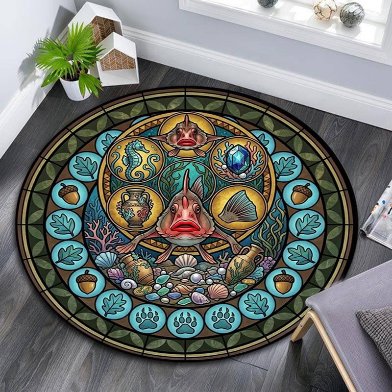 Ocean Life Glass Round Area Rug Under Office Chairs Bedroom Living Room Home Decor