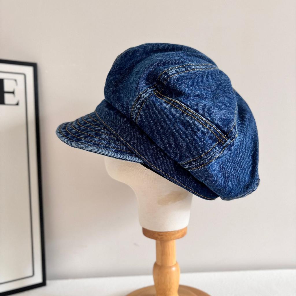 JYL TS DIY Denim Beret Women  Spring Washed Distressed Painter Hat Cotton