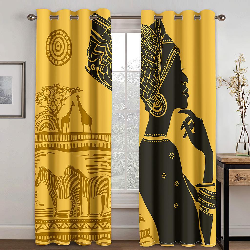 Afrikanische Antike Verdunkelungsvorhänge Retro Ägyptisch Kinder Jugendliche Schlafzimmer Fenster Vorhang Dekor Wohnzimmer Vorhänge(2Platten)Cortina