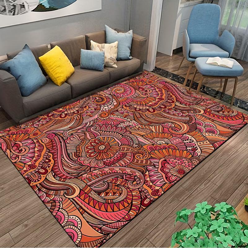 Bohemian Style Carpet with Abstract Floral and Paisley Patterns Suitable for Use As an Anti-slip for Living Room Bedroom Sofas
