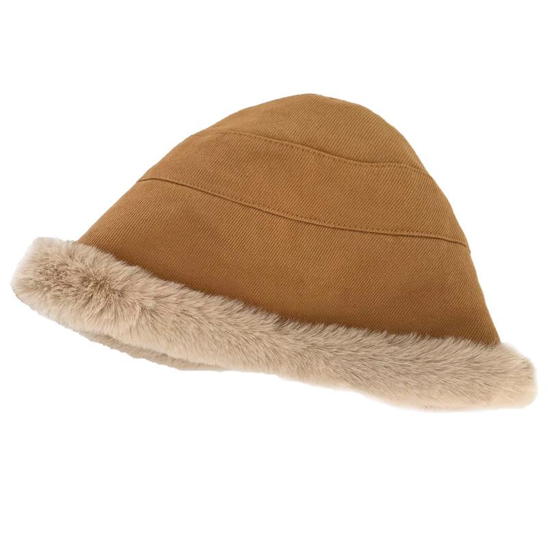 Autumn and winter thickened plush hat women's plush bucket hat curled edge cold-proof elegant windproof warm ear protection Mongolian basin hat