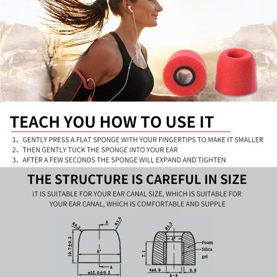 QKZ T400 2Pcs Replacement Sponge Universal Eartips for In-Ear Earphone Earbud
