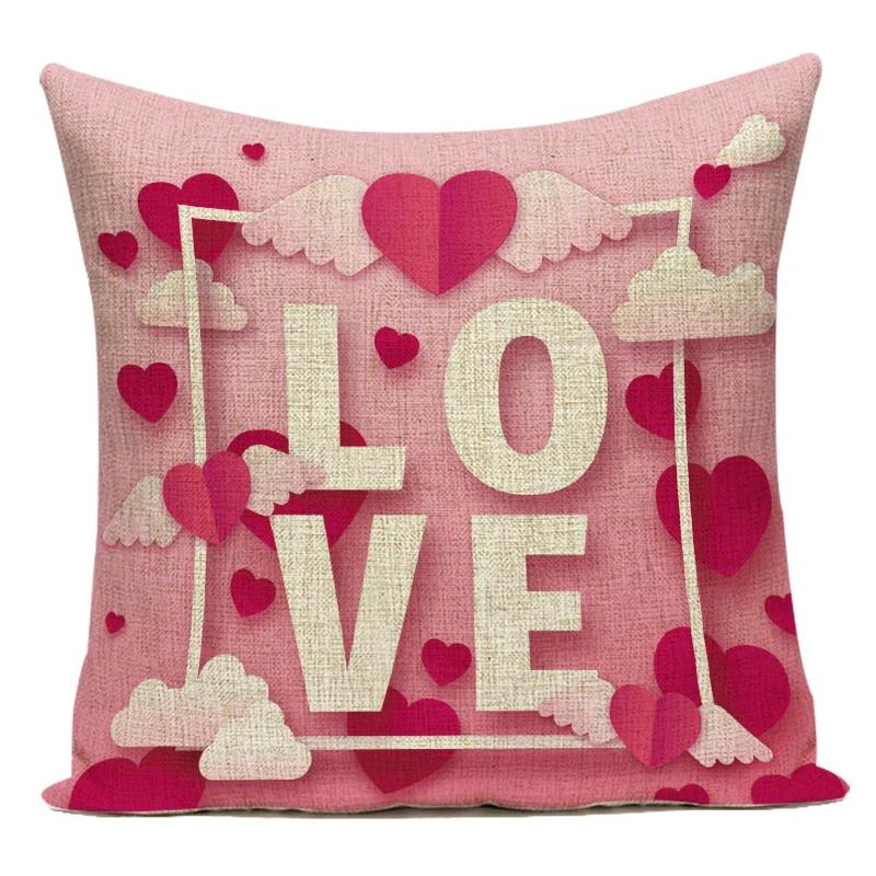 Square Valentine'S Day Lovers Couple Throw Pillow Case Hearts Balloons Print Pillowcase For Sofa Seat Hotel Home Pillow Cover