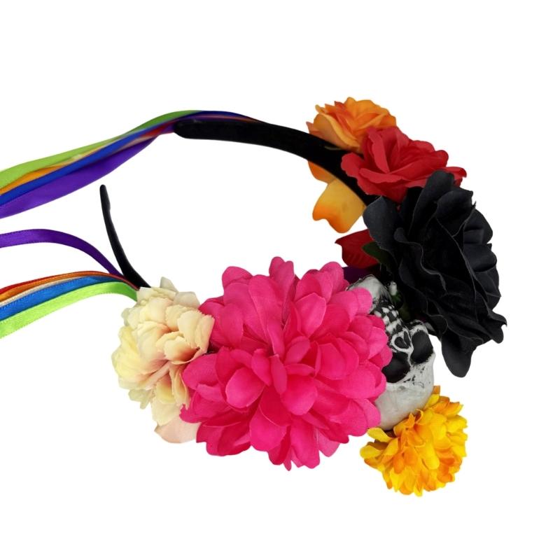 Faixa de Cabeça com Design de Flor de Caveira Para Festa de Halloween Leve Confortável Aro de Cabelo Faixa de Cabelo Única Acessório de Cabeça para Cosplay
