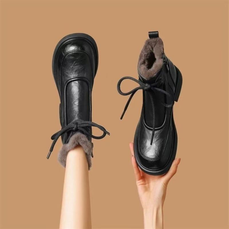 New Winter Platform Martin Boots Women's Velvet Boots Lace-up Thermal Snow Boots Women's Short Boots