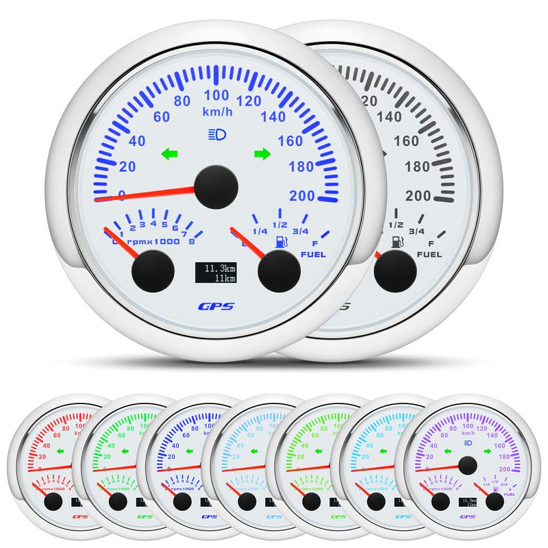 0-8000RPM Tachometer 85mm 3 in 1 Multifunctional  GPS Speedometer KMH MPH Fuel Level Meter 7 Colors Backlight 9-32V
