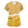 Womens V Neck Short Sleeve Work Shirt With Pockets Oktoberfest Beer Print Top Medical Scrub Style Uniform