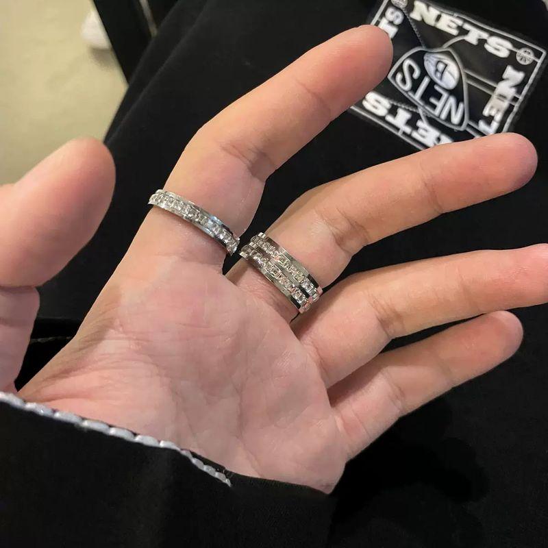Non-Fading Full Diamond Titanium Steel Ring Ring Men Fashion Cold Hip Hop Niche Design Couple Index Finger Ring