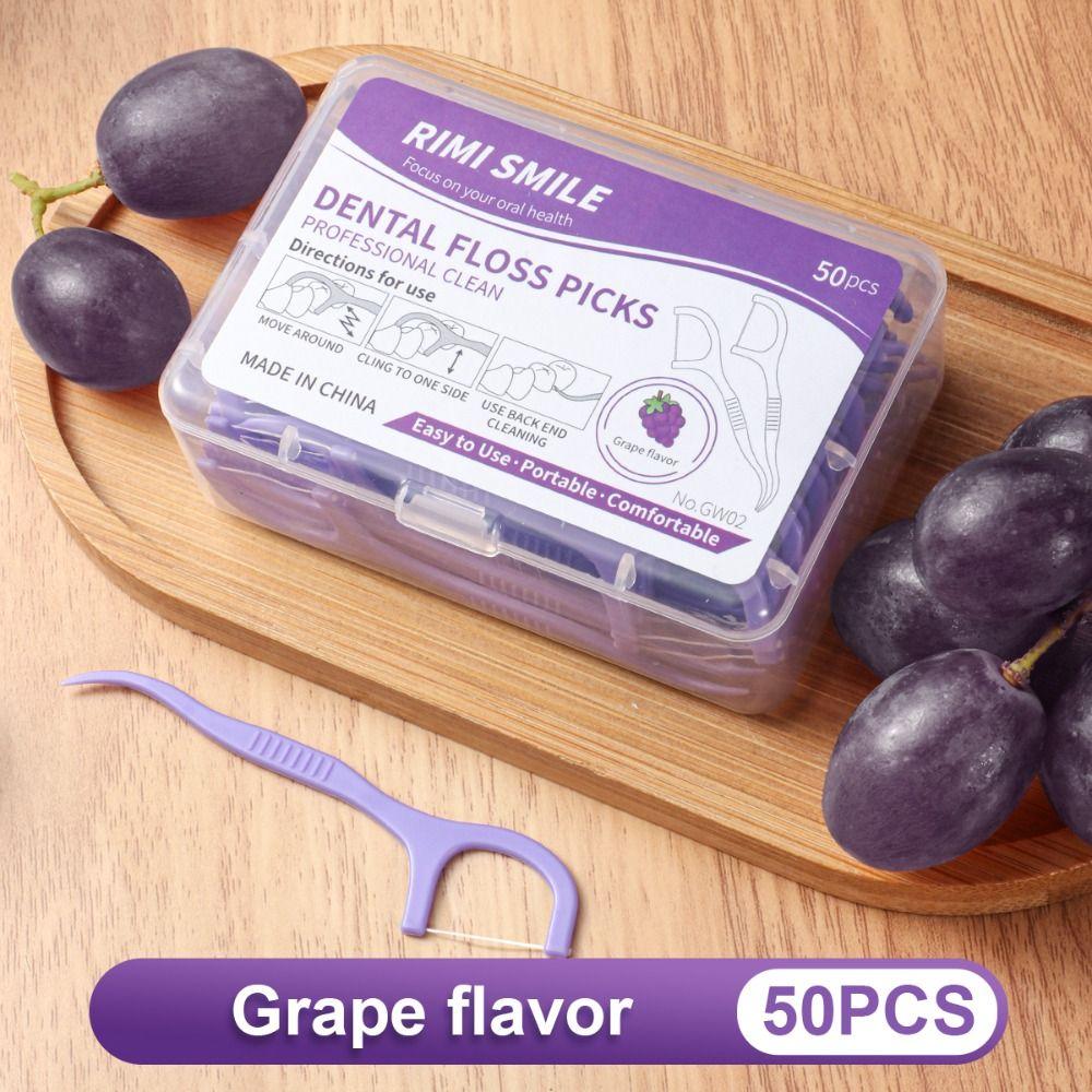 Portable Dental Floss Stick 50 Sticks/Box Teeth Cleaning Tool Fruit Flavored Floss  Oral Care