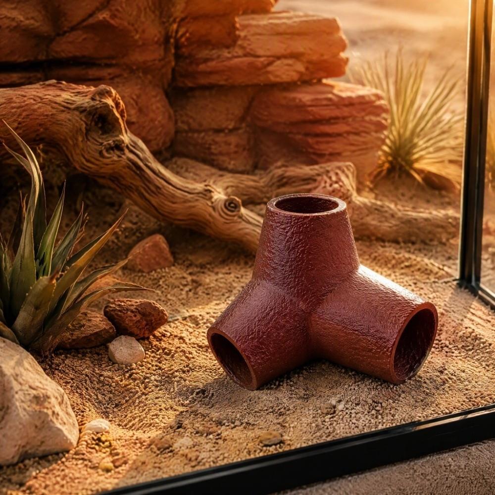 Artificial Three Way Reptile Tunnel 3D Printed Lizard Hideaway Cave  For Eyelash Geckos