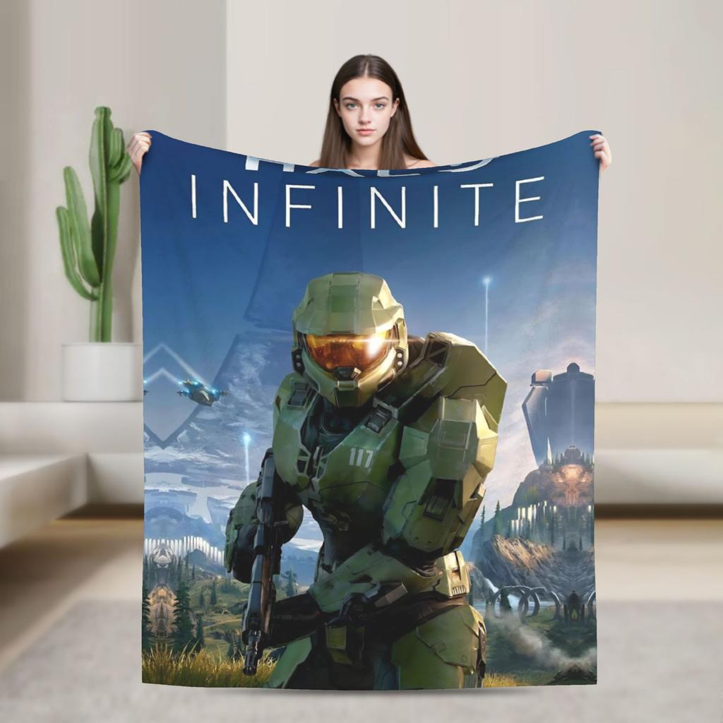 Game H-Halo I-Infinite Warm Soft Blanket Camping Plush Throw Blanket Street Trend Bedroom Flannel Bedspread Sofa Bed Cover