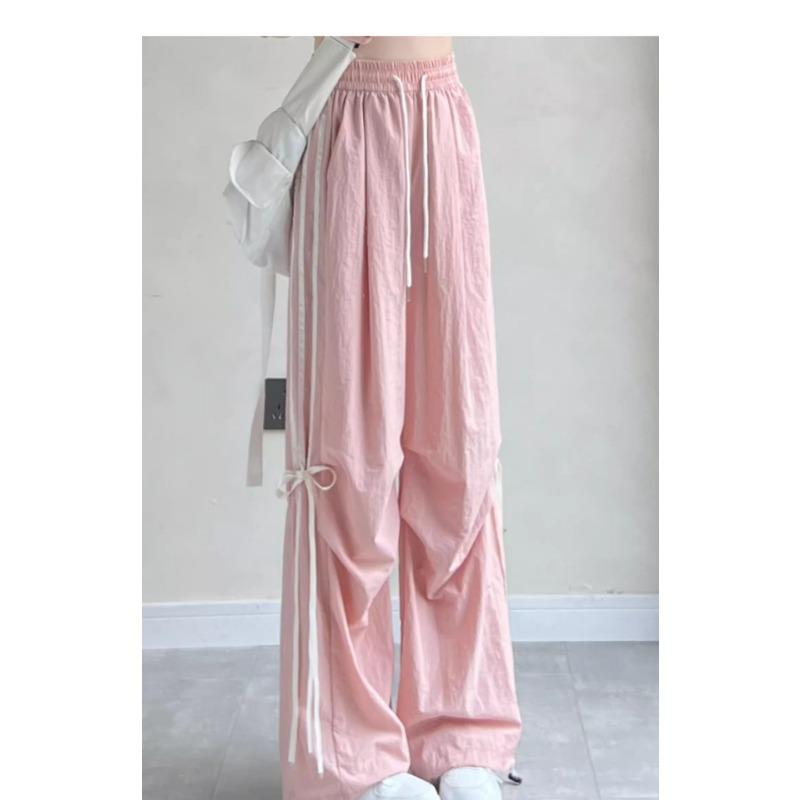 

Синие рабочие брюки с бантом для женщин, летние, тонкие, с высокой талией, свободные, небольшие, повседневные, спортивные, быстросохнущие, широкие брюки XL