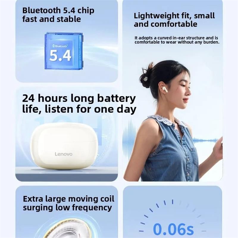 Original Lenovo TA210 Drahtlose Ohrhörer Bluetooth 5.4 Lange Akkulaufzeit Musik Spiel Geräuschunterdrückung Kopfhörer Wasserdichte Sportkopfhörer