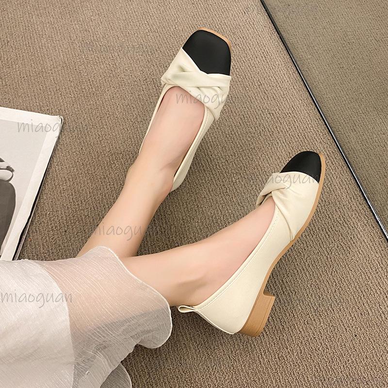 Fashion French Low Heel Pumps Comfortable Moccasins Women's Square Toe Shoes Office Ladies Slip On Casual Shoes for Women Elegant