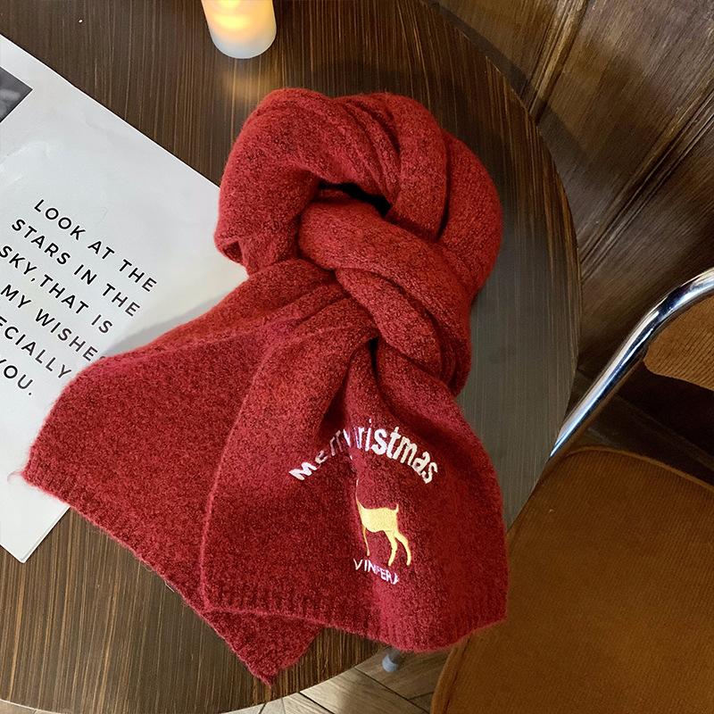 Christmas gift deer cashmere scarf women's winter new atmosphere warm thickened cold and windproof scarf