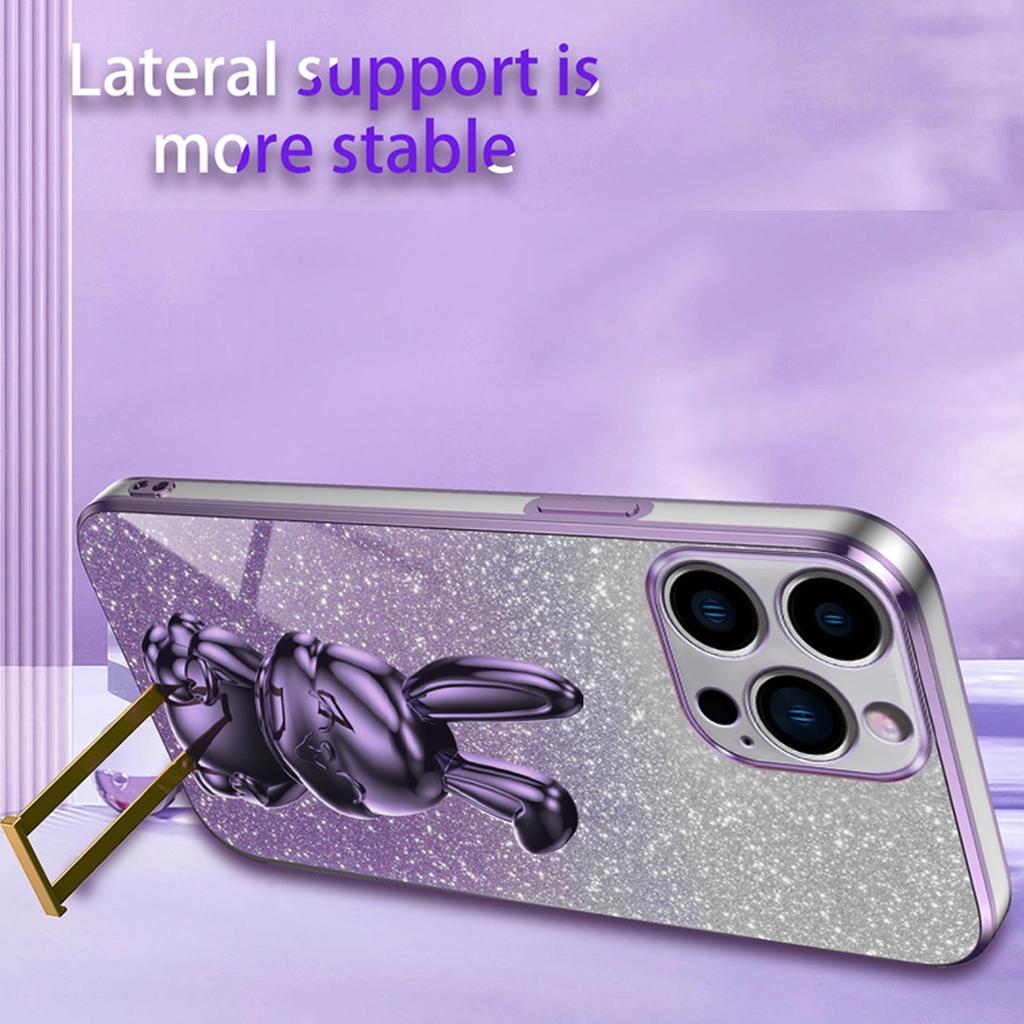 For iPhone 14 Pro Kickstand Case Cute Rabbit Electroplating Phone Shell