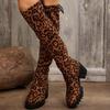 Fashion Leopard Women Casual Comfortable Round Toe High Boots Knee High Fashion Chunky Winter 2024 Trend Designer Boots Shoes for Women