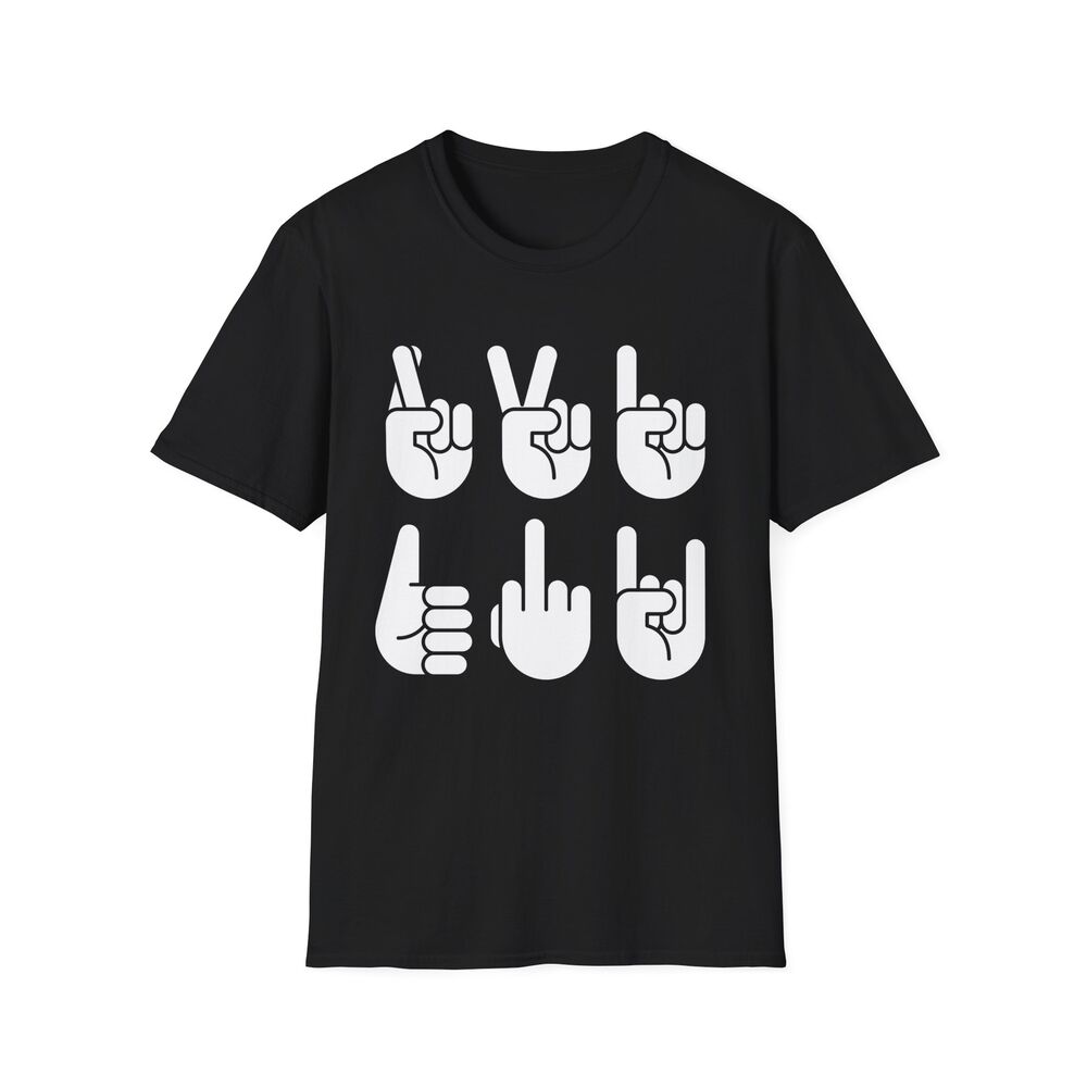 Hand Gestures T-Shirt, OK Gesture, Middle Finger, Thumbs Up, V Sign, Devil Horns