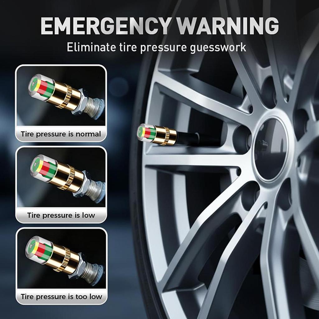 4Pcs Motorcycle Car Tire Pressure Monitor Valve Caps Sensor Indicator Eye Alert Auto Tire Pressure Inspection Tool Tire Valve