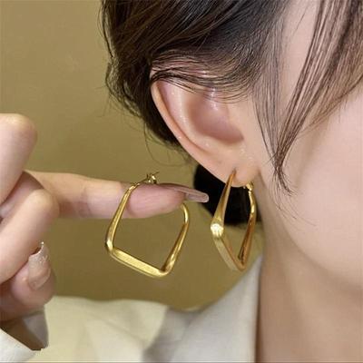 Exaggerated  Hoop Earrings for Women Gold Color Hollow Square Geometric Statement Personality Hanging Earrings