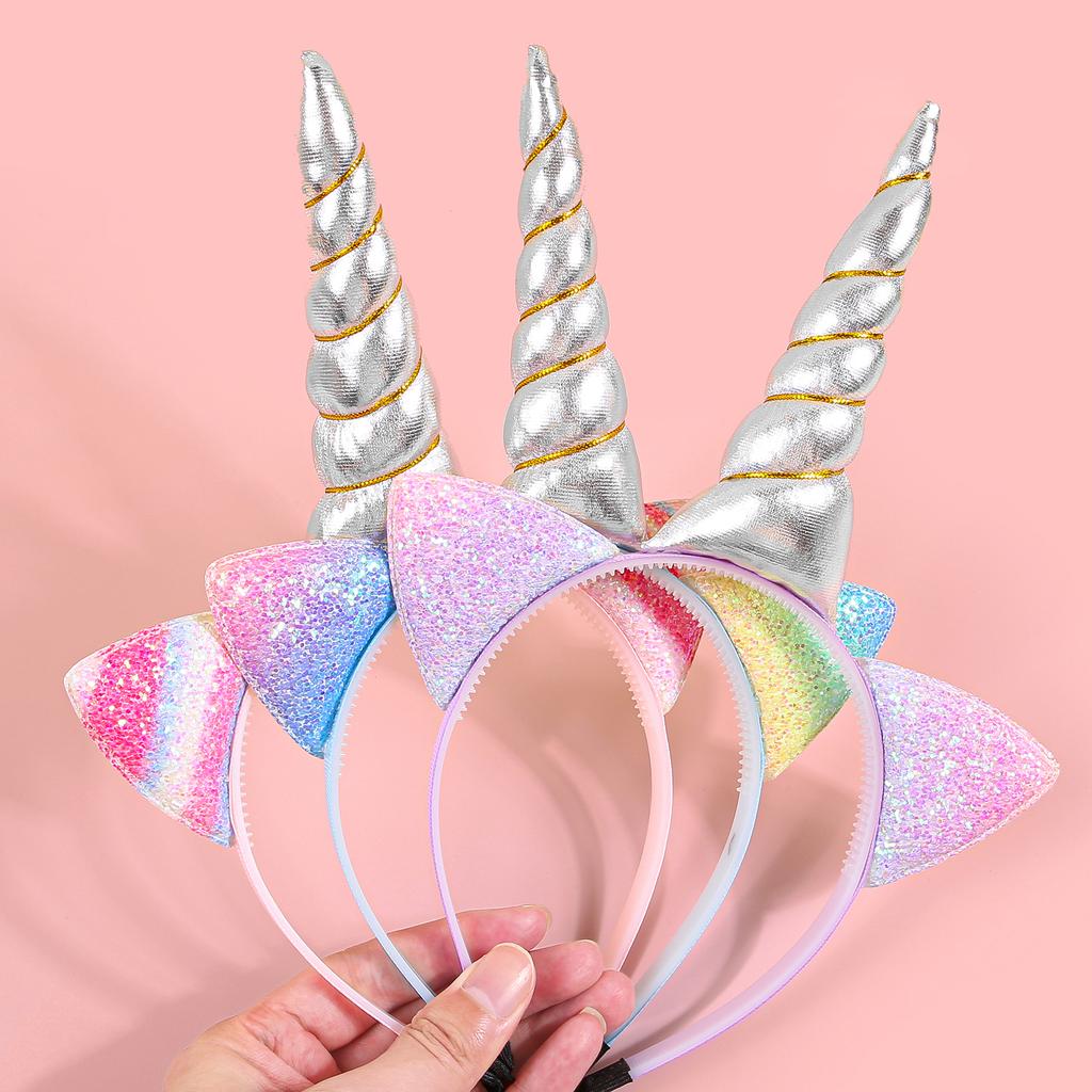 Glitter Cat Ears Headbands Birthday Party Decor Rainbow Cat Ears Hairband Unicorn Headband Kids Children Party Favor Headwear