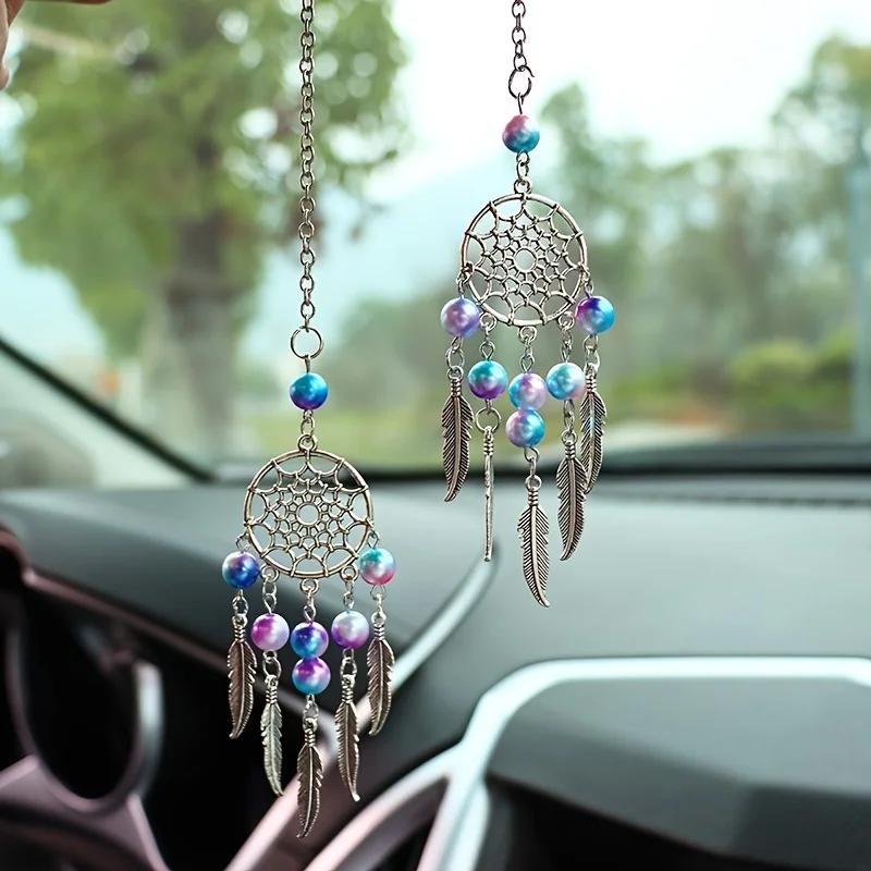 Car Rearview Mirror Pendant, Butterfly Dream Chaser, Lunar Rover Interior Pendant, Colorful Bead Wind Chime Car Pendant