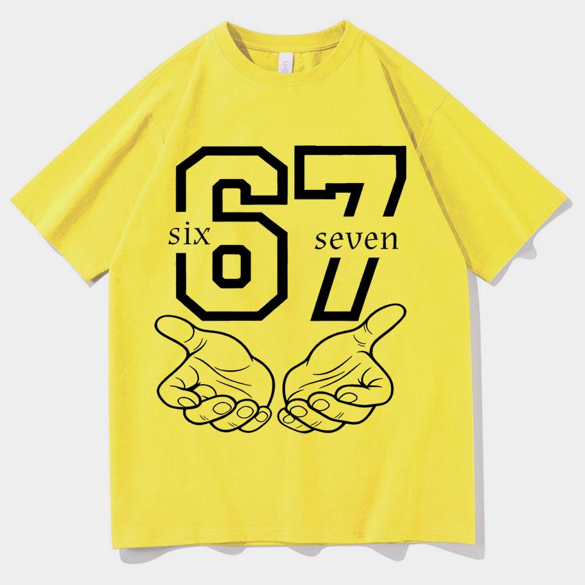 Funny 67 Hand Meme Number Print Men Women Short Sleeve Tee Shirt Fashion T-Shirts Round Neck Aesthetic Tops Hot Sale Streetwear