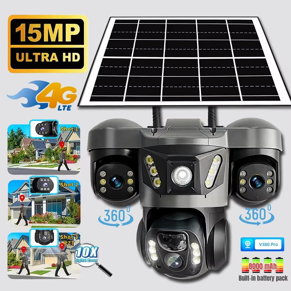 

LS VISION 15MP Triple Lens PTZ 10X Zoom Solar Camera Outdoor Triple Screen 4G SIM Secure 360° Auto Tracking Smart Home Wireless CCTV Cam 4G Camera