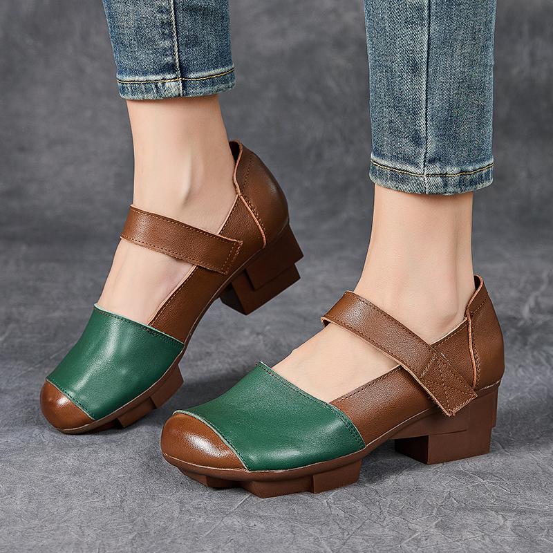 GKTINOO Retro Thick Heel Women Shoes Hook Loop Mary Jane Loafers Luxury 5 Cm Pumps Genuine Leather Sewn Square Heel Single Shoes