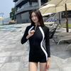2025 Women's Long Sleeve Sun Protection Swimsuit - Slimming, Conservative Sports Suit with Flat Leg Design for Surfing.
