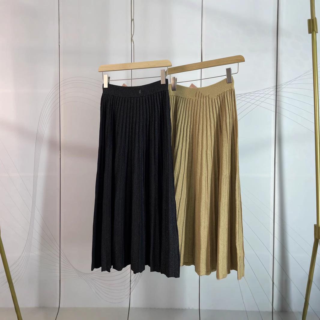 

Nanyou Early Spring MM25 Gold Thread Jacquard Pleated Midi Skirt for Women Small