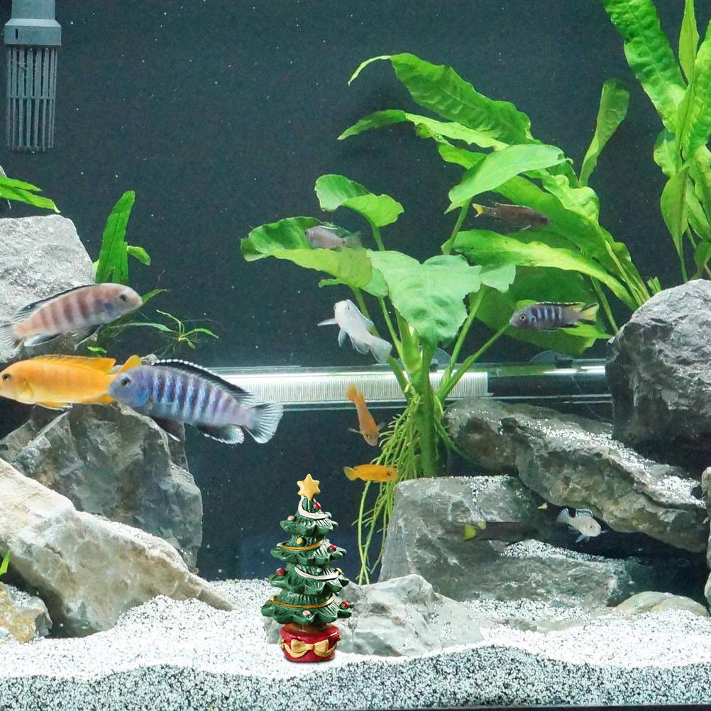 Fish Tank Aquarium Ornament Resin Christmas Tree Gift Box Ornament Christmas Landscaping Decor