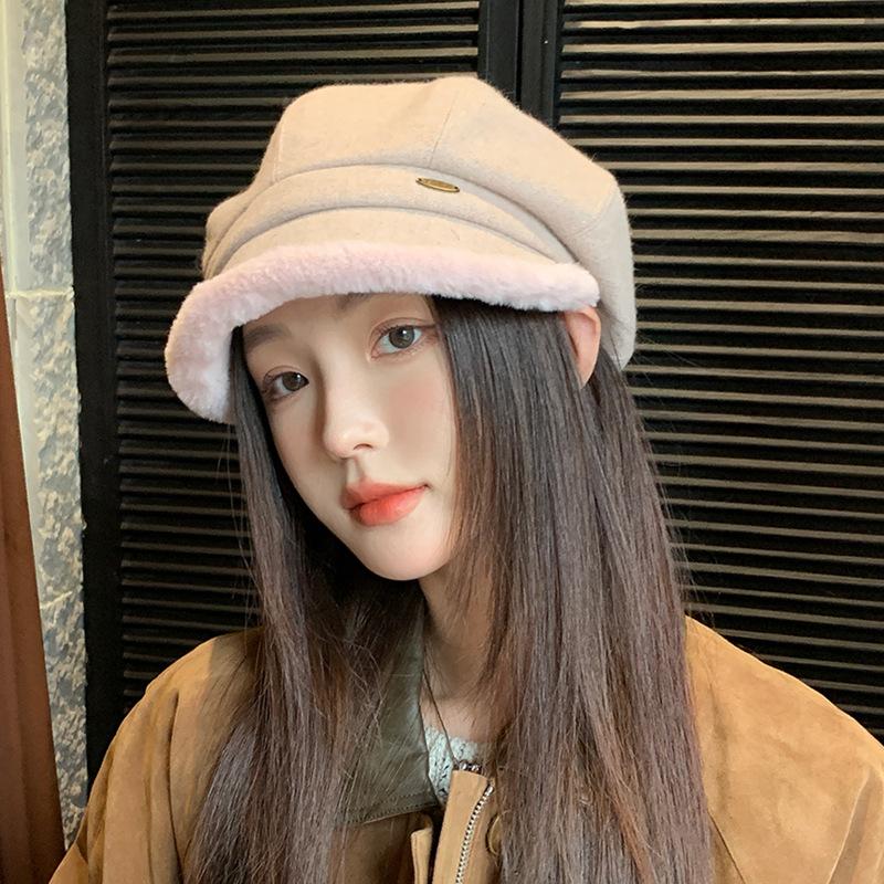 

Осенне-зимняя уличная теплая восьмиугольная шляпа модная универсальная для маленького лица берет высококлассная плюшевая с маленькими полями шляпа художника