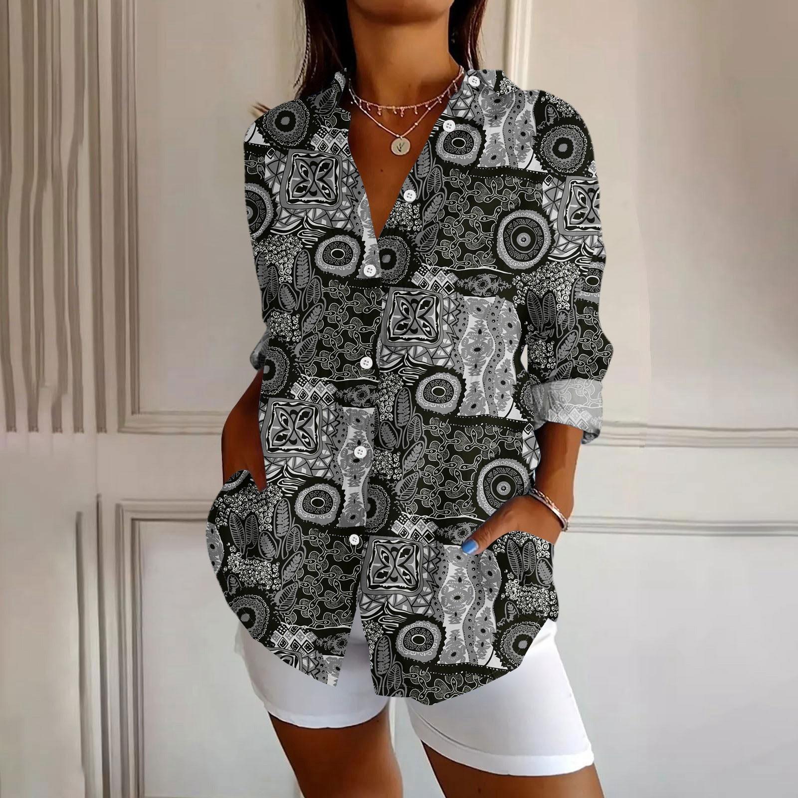 

Женская рубашка на пуговицах Рубашки с длинным рукавом для женщин Принт Графический Блузка Топ L