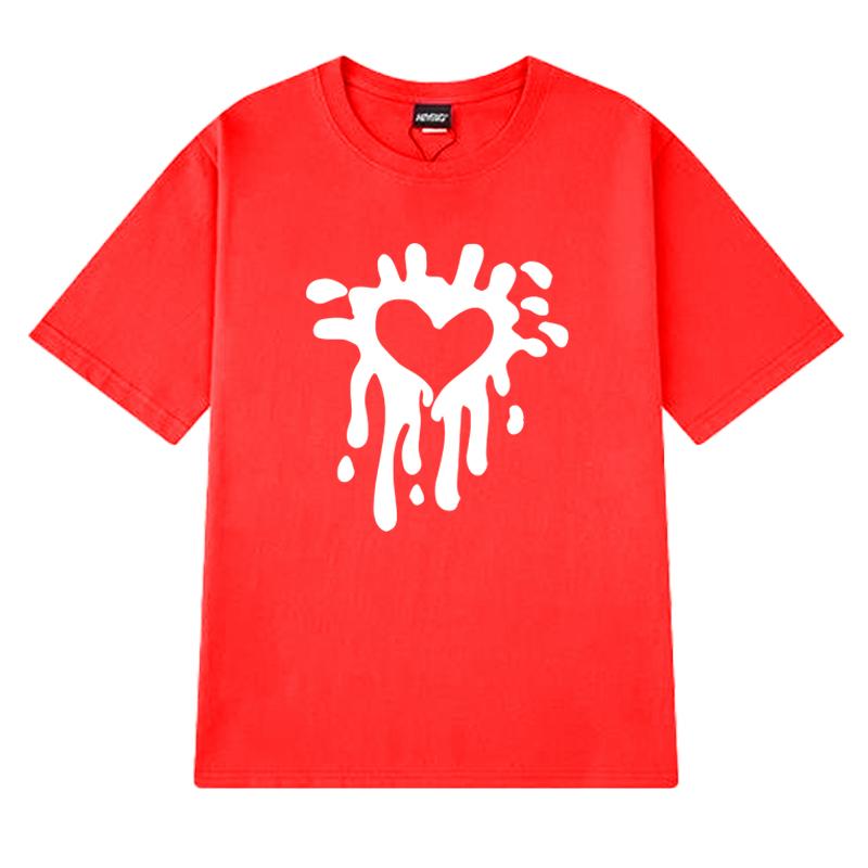2025 New in Heart Print Japanese Simple short sleeve T-shirts Men Women Fashion Y2k Cotton T shirt Unisex Trend Oversized Tops