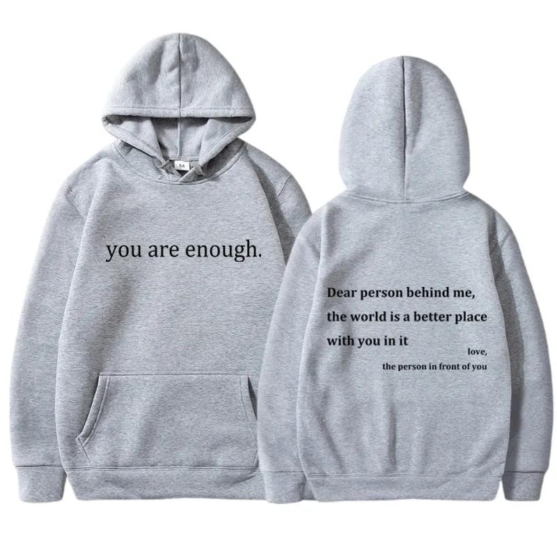 New YOU ARE ENOUGH Print Hoody Autumn Casual Sportswear Plus Fleece Elastic Tops Pullover Women's Hoodies Streetwear Sweatshirts