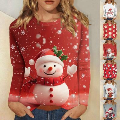 Long Sleeve Shirts For Women Cute Print Graphic Tees Blouses Casual Plus Size Basic Tops Pullover Christmas