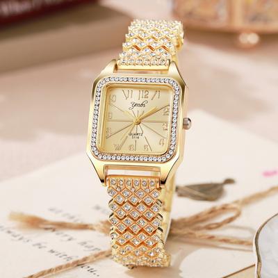 Damen Quadratische Uhren Strass Legierungsarmband Quarz Armbanduhren Weibliche Uhr Armband Partyuhr