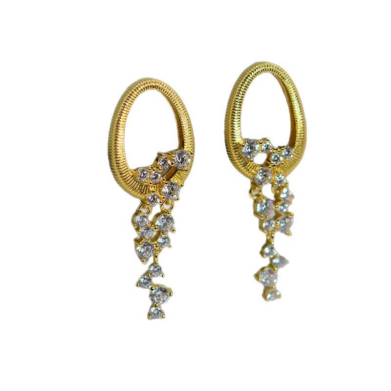 Silver Needle Sparkly Rhinestone Oval Tassel Stud Earrings - High-End Fashion & Versatile Jewelry