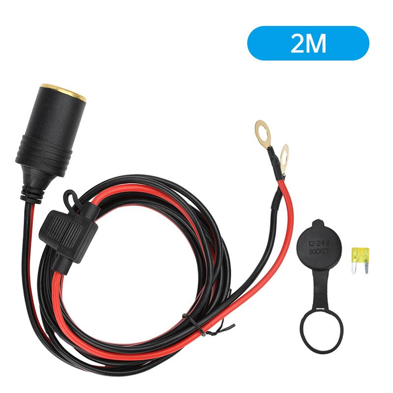 DC 12V-24V Car Motorcycle Truck Cigarette Lighter Socket Copper Nose Connector Adapter with 20A Fuse 14Awg 30Cm 1M 2M 3M