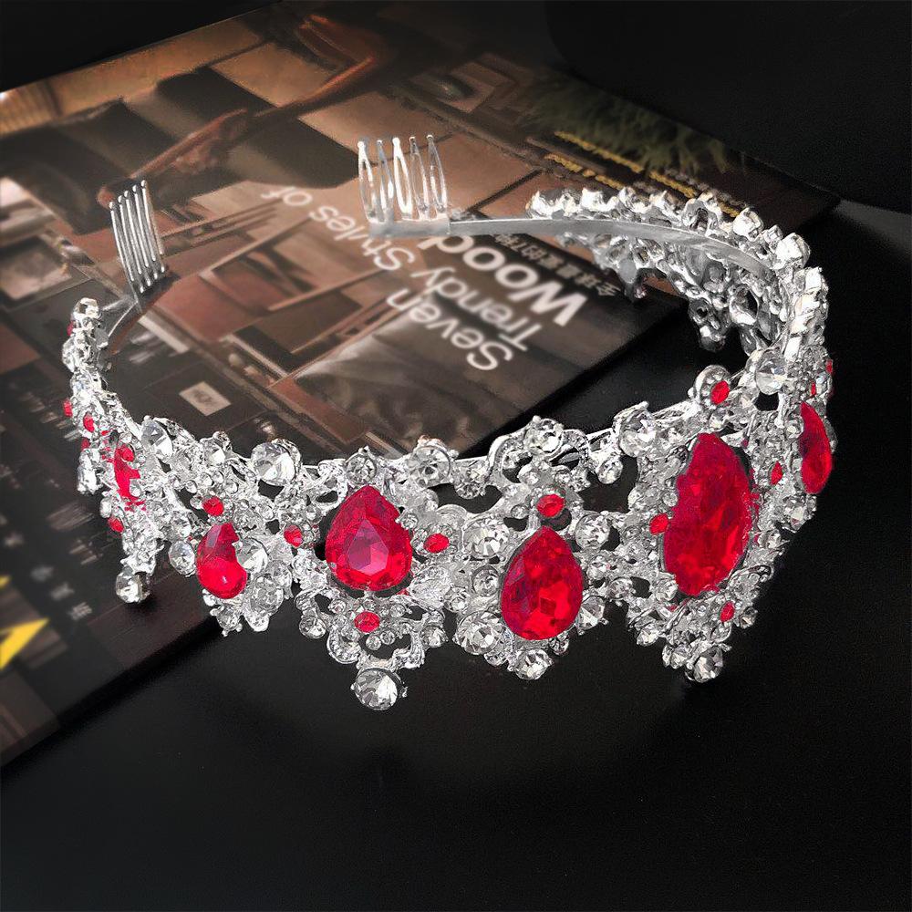Bridal Crown with Comb Red Large Water Drop Crystal Hair Comb Headdress Wedding Accessories Crown Comb
