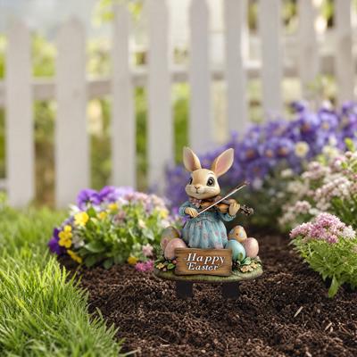 Yousheng Easter Bunny Garden Stake, Rabbit Playing The Violin Yard Art Stake, Happy Easter Outdoor Decoration for Festive Lawn Flower Bed