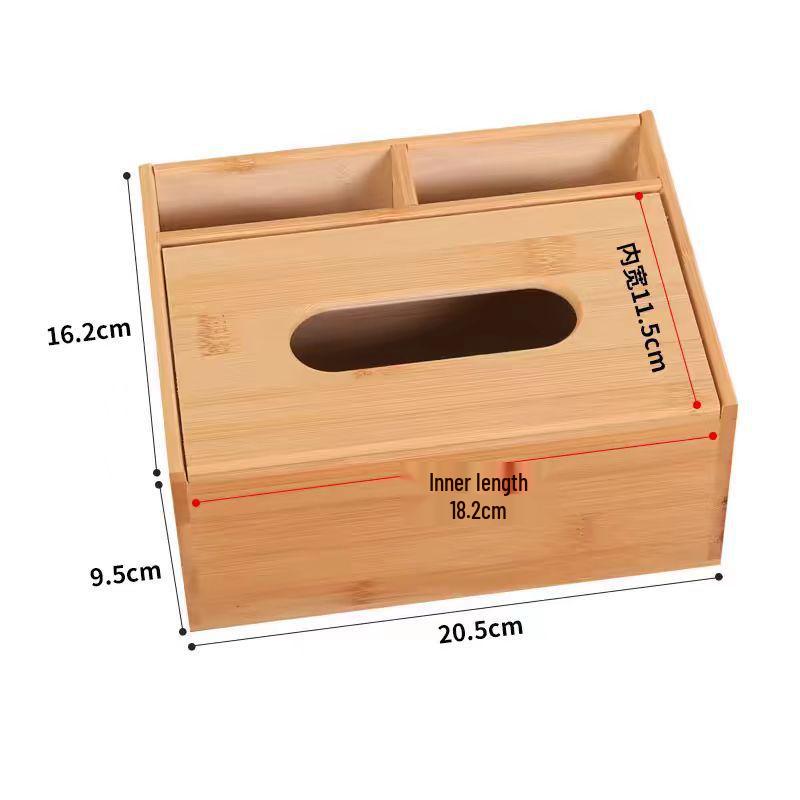 Bamboo & Wood Multipurpose Tissue Box with Remote Control Storage & Custom Engraved Logo for Home or Hotel Use