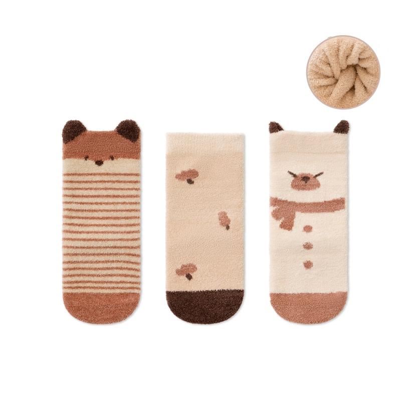 

3Pairs/Set Newborn Plush Sock Winter Warm Kids Middle Tube Socks Thicken Velvet Anti-Cold Baby Footwear Cute Cartoon Children Socks S