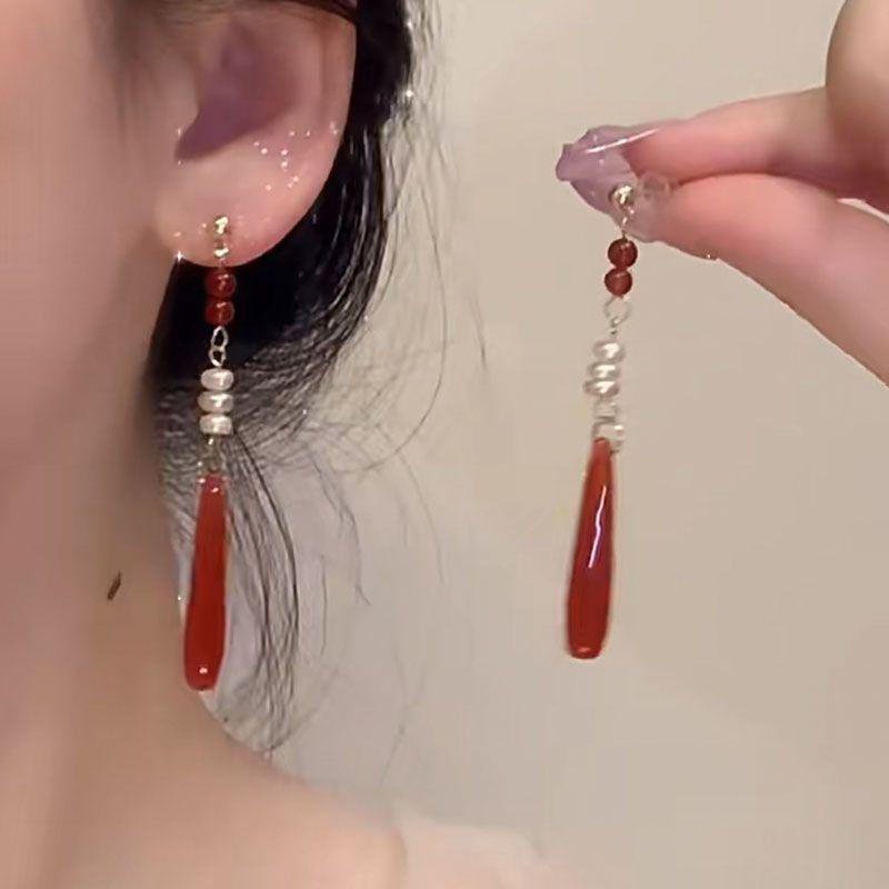 Retro Hollow Out Lotus Jade Ancient Earrings Chinese Style Earrings Women Ear Drop Ear Accessories