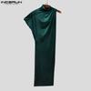 INCERUN Men Turtleneck One Shoulder Sleeve Glitter High Splits Casual Long Tops T-shirts