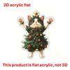 Acrylic flat 2D cute kitten pendant dressed as a Christmas tree can be used for bags,keychains, rearview mirrors Christmas trees and other decorations