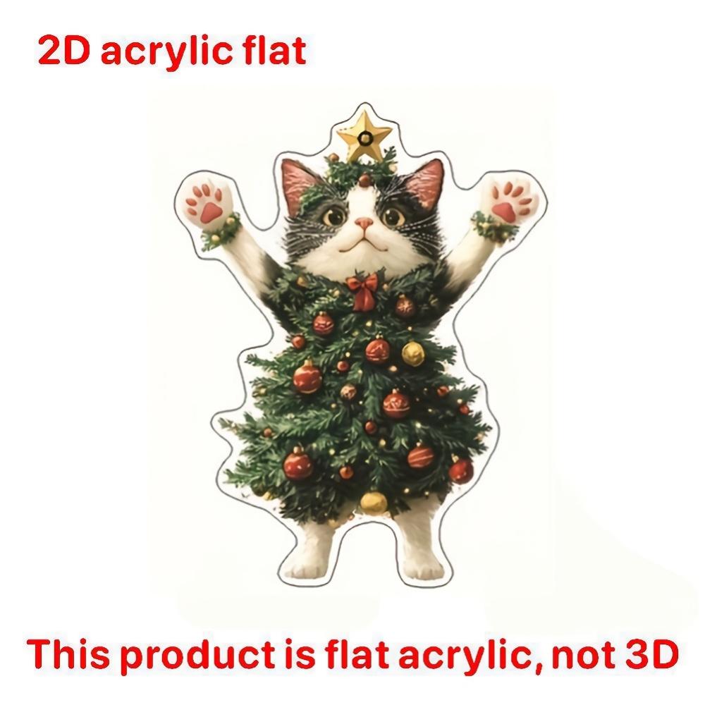 Acrylic flat 2D cute kitten pendant dressed as a Christmas tree can be used for bags,keychains, rearview mirrors Christmas trees and other decorations