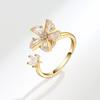Star Rhinestone Flower Opening Ring Zircon Crystal Flower Ring Elegant Rotatable Ring  For Women